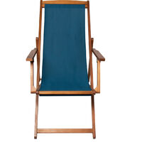 Charles Bentley Folding FSC Eucalyptus Wooden Deck Chair Beach Sun Lounger Teal - Blue