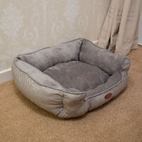 Charles Bentley Grey Plush Soft Furry Washable Dog Cat Pet Bed- Large