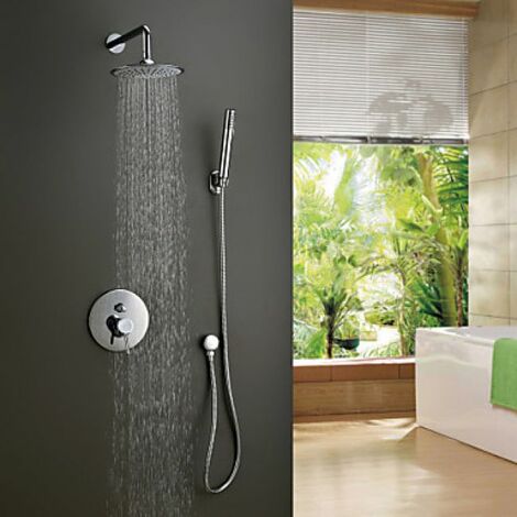 Outdoor-Duscharmatur – Gebürstetes Nickel, 20,3 Cm Regenduschkopf + Handbrause, 150 Cm Schlauch, Für Garten & Pool