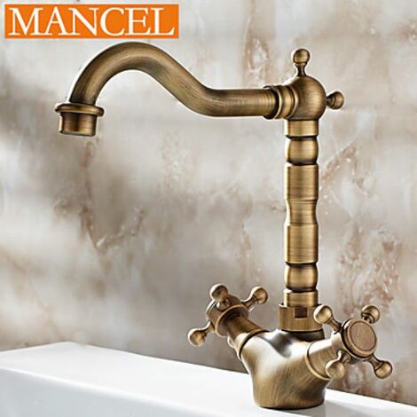 Spültischarmatur Wasserfall, mit Mischer, Antik-Stil, verchromt