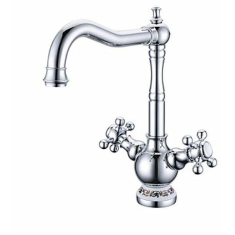 Küchenarmatur antik, mit gebogenem Auslauf und zWeißHebeln