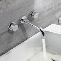 Waschtisch-Armatur massiv, Zweihebelarmatur, modernes Design, verchromt