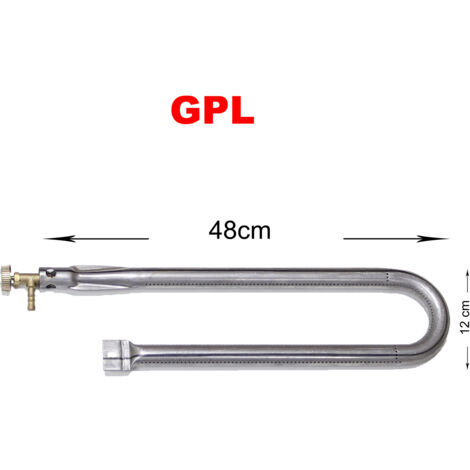 Bruciatore a gas Gpl Metano per barbecue pietra ollare piastra ghisa scegli la misura e il rubinetto : 48x12 cm GPL