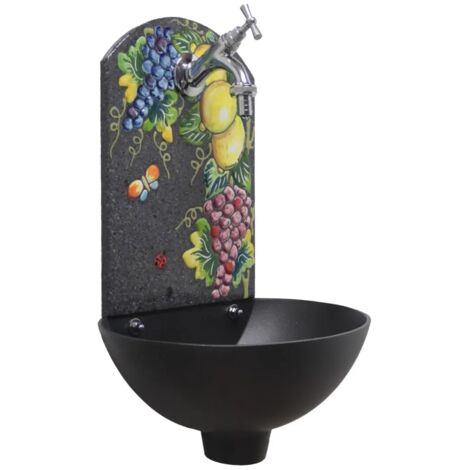 Fontana a muro Petra "C" colore ghisa per casa e giardino pietra lavica con rubinetto in ottone finitura a scelta : cromato