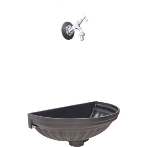 Fontana a muro Versilia colore grigio ghisa per casa e giardino con rubinetto in ottone a scelta : cromato