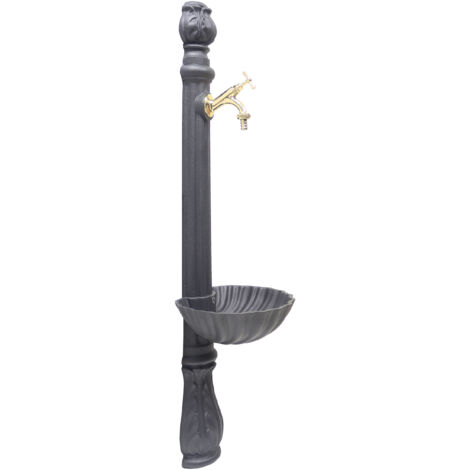 Fontana a colonna Osiride per casa giardino colore grigio ghisa con vasca con rubinetto in ottone a scelta : lucido mod.303L
