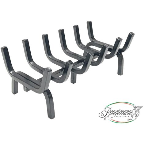 Brucialegna in ferro con piedino di rinforzo per barbecue stufa camino : 38x20x15 h cm