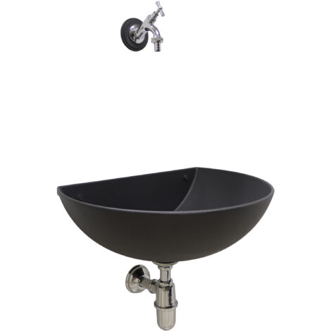 Vasca A Muro Liberty In Ghisa Con Sifone Brunito – Fonderia Bongiovanni, Lavello Fontana Per Casa E Giardino, Misure 44x25x18,5 Cm