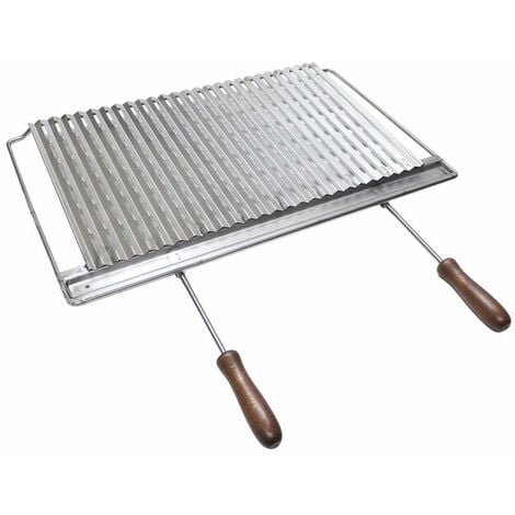 Graticola in acciaio inox per barbecue camino stufa con manici legno  smontabili misura a scelta : 67x40