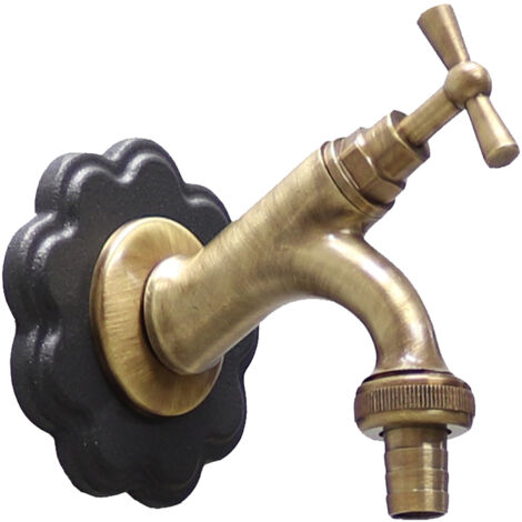 Rubinetto in ottone modello 303 completo di rosone margherita per casa fontana vasca lavello finitura ottone a scelta : brunito