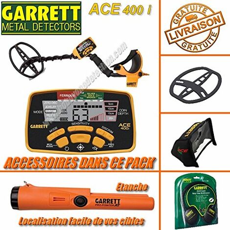 Détecteur de métaux Garrett ACE 400i – Alimentation 4 piles LR6 – Autonomie 35H – Écran de contrôle – ProPointer AT inclus