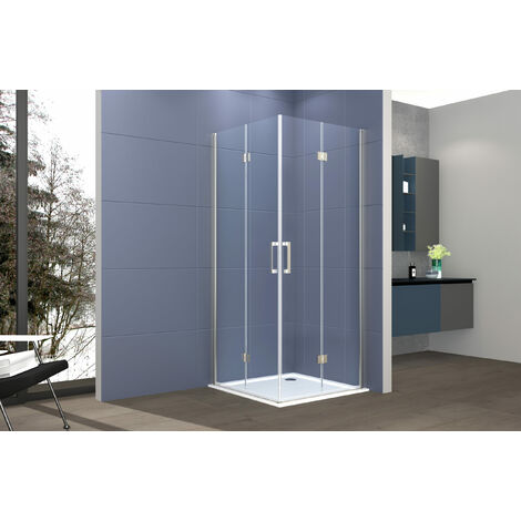 Box doccia angolare 80x120 cm apertura due porte soffietto H200 cm cristalli trasparente 6mm profilo satinato ELIO