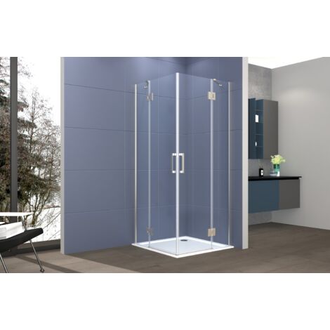 Box doccia angolare 100x120 cm apertura due ante battenti H200 cm cristalli trasparente 6 mm profilo SATINATO GIOIA (1/5)