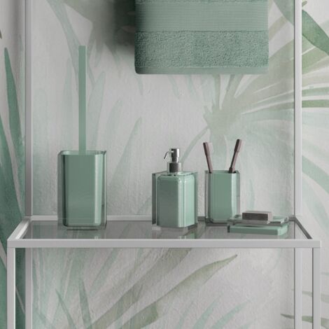 Tacoshop – Set completo accessori bagno 4 pezzi in resina – Portaspazzolini, portasapone, dosasapone, scopino – Colore verde menta – Gedy RAINBOW (1/5)