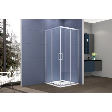 Box doccia angolare 90x120 cm con ante scorrevoli in cristallo temperato 6mm H 195 cm AMBRA Cromato (1/5)