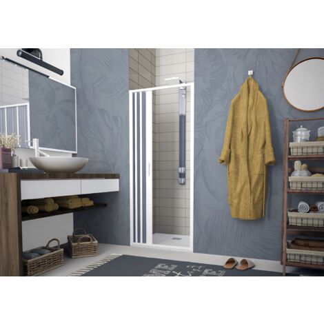 Porta Box doccia 120 cm a soffietto riducibile per box doccia a nicchia in PVC IRIS Bianco