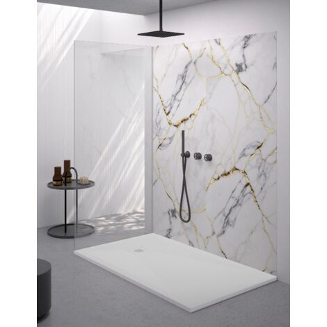 Piatto doccia rettangolare 80x180 cm effetto pietra marmoresina con griglia in tinta bianco ASIA