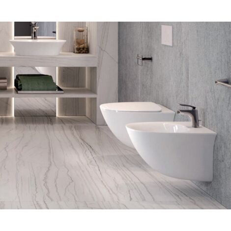 Sanitari sospesi Rak Ceramics serie SENSATION salvaspazio cm 48 vaso, bidet, copriwater soft-close - Bianco Lucido