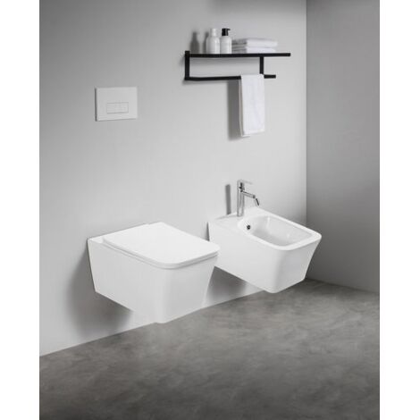 Sanitari sospesi WC e Bidet in Ceramica Copriwater soft-close MEZZOGIORNO Bianco Lucido