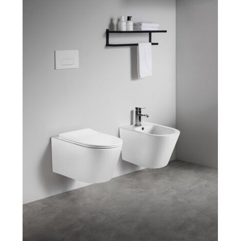 Sanitari sospesi WC e Bidet in Ceramica Copriwater soft-close PONENTE Bianco Opaco