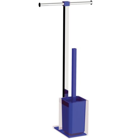 Colonnina portarotolo e scopino WC acciaio inox e resine termoplastiche serie Rainbow Gedy RA32 Blu Trasparente