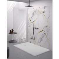 Piatto doccia rettangolare 70x170 cm effetto pietra marmoresina con griglia in tinta bianco ASIA