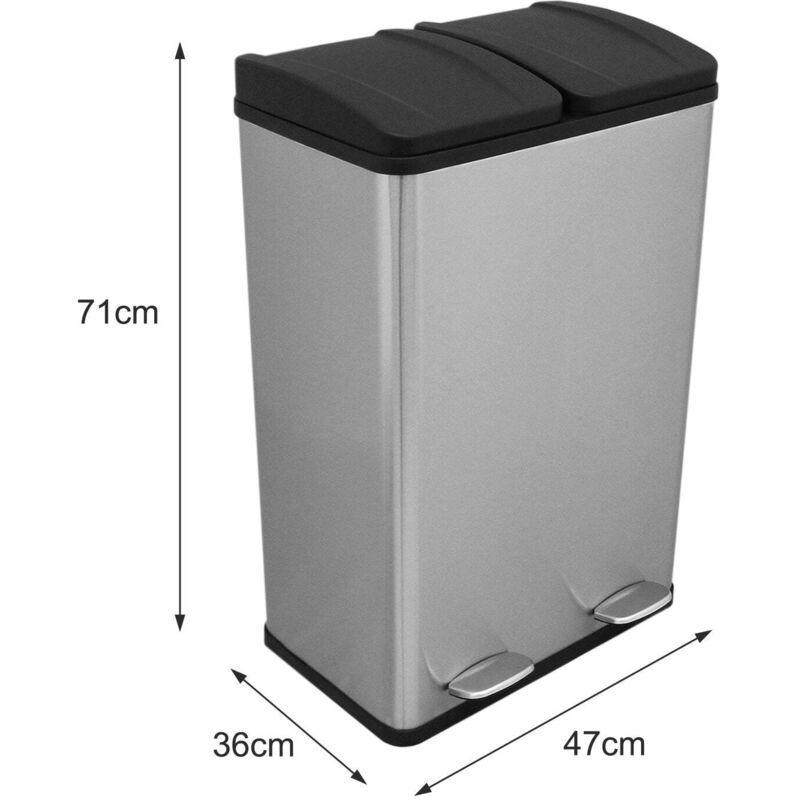 Poubelle Cuisine 60L Inox à Pédale - Fermeture Silencieuse, Seau Amovible, Pour Famille 3-6 Personnes