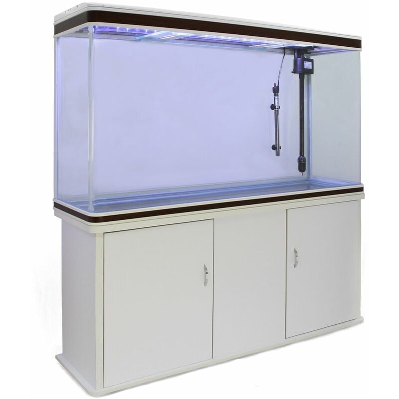 MonsterShop – Aquarium à bords Blanc et Noisette de 300 Litres, Meuble de Support Blanc, d’une dimension totale de 143,5 cm de Haut x 120,5 cm de Large x 39 cm de Profondeur