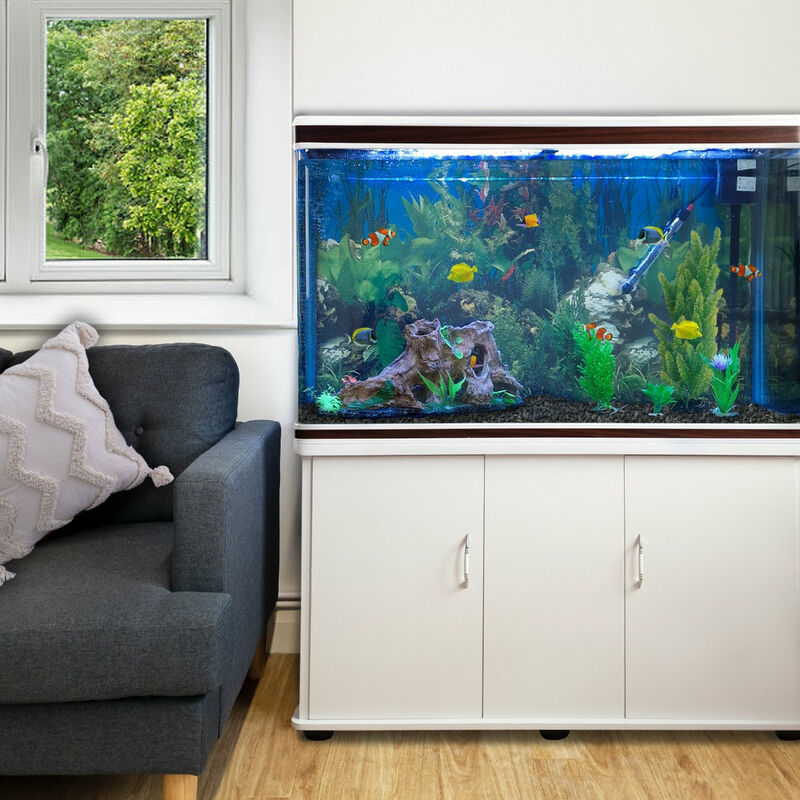 MonsterShop – Aquarium à bords Blanc et Noisette de 300 Litres, Meuble de Support Blanc, d’une dimension totale de 143,5 cm de Haut x 120,5 cm de Large x 39 cm de Profondeur 2