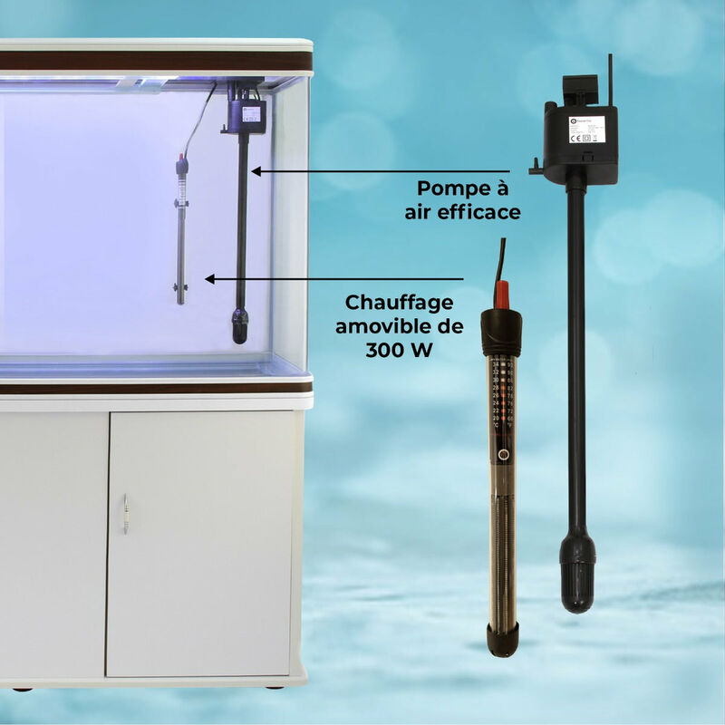 MonsterShop – Aquarium à bords Blanc et Noisette de 300 Litres, Meuble de Support Blanc, d’une dimension totale de 143,5 cm de Haut x 120,5 cm de Large x 39 cm de Profondeur 4