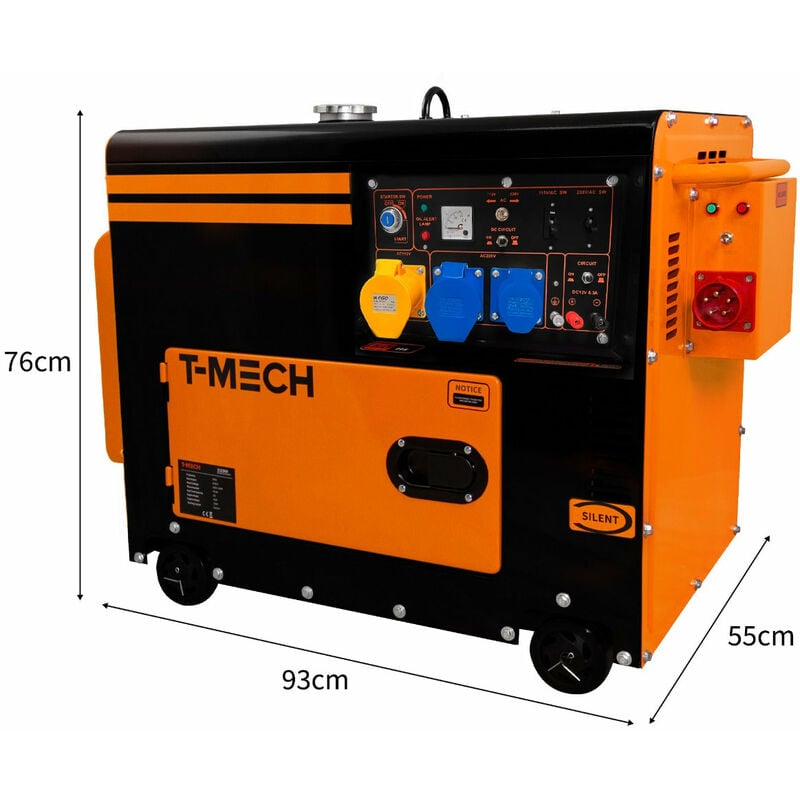 Groupe électrogène insonorisé diesel 6 kW 230V + 7,5kW 400V MW Tools DG75E