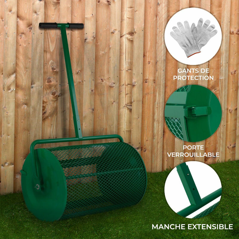 Niveleur De Pelouse 100cm & Épandeur Rotatif 25kg Orange - Manche Extensible, Housse Pluie, Gants Inclus Pour Jardin