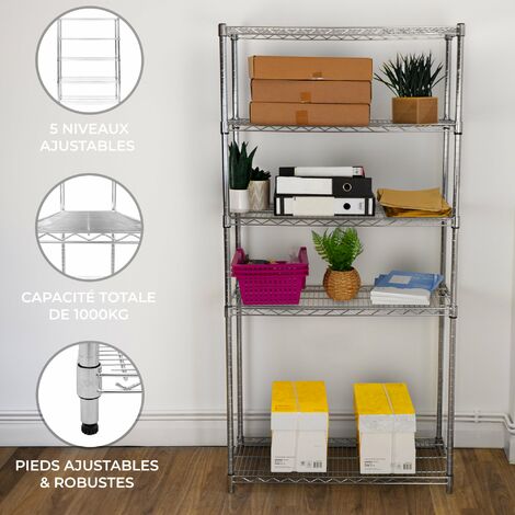 Étagère 4 Niveaux En Fil Chromé - Réglable Pour Cuisine, Garage Ou Salon - Rangement Malin