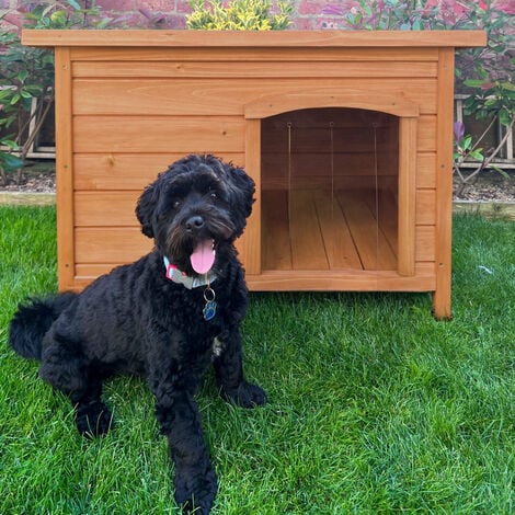 Niche pour Chien en Bois de Sapin avec Toit Plat en Asphalte - 58 x 86 x 63 cm - Chien Petite Taille - Imperméable & Durable - Intérieure ou Extérieure  [Pieds en Plastique INCLUS] Kennel Chenil Abri