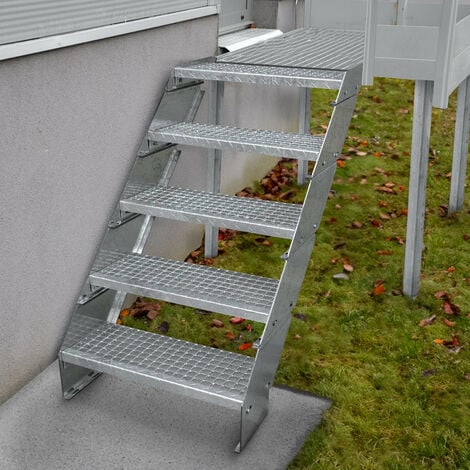 Escalier Caillebotis à 3 marches 600mm x 240 mm - Acier Galvanisé DIN 24537 - Hauteur totale 600mm - Maille 20 x 25 mm - Résistant à la Corrosion EN ISO 1461 - Construction Bâtiment Sortie de Secours