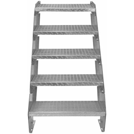 Escalier Caillebotis à 5 marches 600mm x 240 mm - Acier Galvanisé DIN 24537 - Hauteur totale 1000mm - Maille 20 x 25 mm - Résistant à la Corrosion EN ISO 1461 - Construction Bâtiment Sortie de Secours