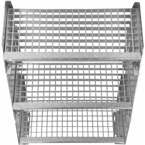 Escalier Caillebotis à 5 marches 600mm x 240 mm - Acier Galvanisé DIN 24537 - Hauteur totale 1000mm - Maille 20 x 25 mm - Résistant à la Corrosion EN ISO 1461 - Construction Bâtiment Sortie de Secours