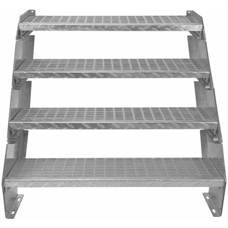 Escalier Caillebotis à 4 marches 900mm x 240 mm - Acier Galvanisé DIN 24537 - Hauteur totale 800mm - Maille 20 x 25 mm - Résistant à la Corrosion EN ISO 1461 - Construction Bâtiment Sortie de Secours