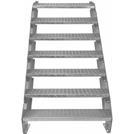 Escalier Caillebotis à 7 marches 900mm x 240 mm - Acier Galvanisé DIN 24537 - Hauteur totale 1400mm - Maille 20 x 25 mm - Résistant à la Corrosion EN ISO 1461 - Construction Bâtiment Sortie de Secours