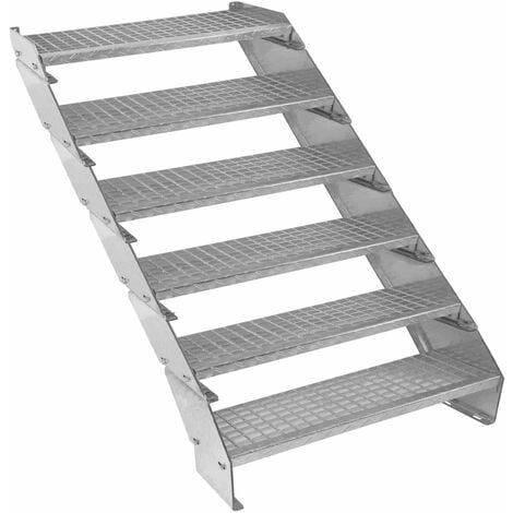 Escalier Caillebotis à 6 marches 900mm x 240 mm - Acier Galvanisé DIN 24537 - Hauteur totale 1200mm - Maille 20 x 25 mm - Résistant à la Corrosion EN ISO 1461 - Construction Bâtiment Sortie de Secours