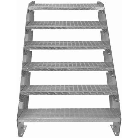 Escalier Caillebotis à 6 marches 900mm x 240 mm - Acier Galvanisé DIN 24537 - Hauteur totale 1200mm - Maille 20 x 25 mm - Résistant à la Corrosion EN ISO 1461 - Construction Bâtiment Sortie de Secours