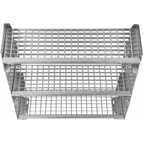 Escalier Caillebotis à 6 marches 900mm x 240 mm - Acier Galvanisé DIN 24537 - Hauteur totale 1200mm - Maille 20 x 25 mm - Résistant à la Corrosion EN ISO 1461 - Construction Bâtiment Sortie de Secours