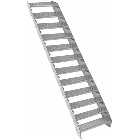 Escalier Caillebotis à 12 marches 600mm x 240 mm - Acier Galvanisé DIN 24537 - Hauteur totale 2400mm - Maille 20x25 mm - Résistant à la Corrosion EN ISO 1461 - Construction Bâtiment Sortie de Secours
