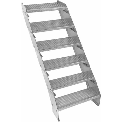 Monster-Shop – Escalier droit 6 marches 600mm x 240mm – Acier galvanisé DIN 24537 – Hauteur totale 1200mm – Résistant à la corrosion EN ISO 1461 (1/5)