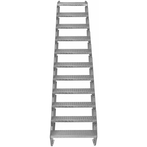 Escalier Caillebotis à 11 marches 600mm x 240 mm - Acier Galvanisé DIN 24537 - Hauteur totale 2200mm - Maille 20x25 mm - Résistant à la Corrosion EN ISO 1461 - Construction Bâtiment Sortie de Secours