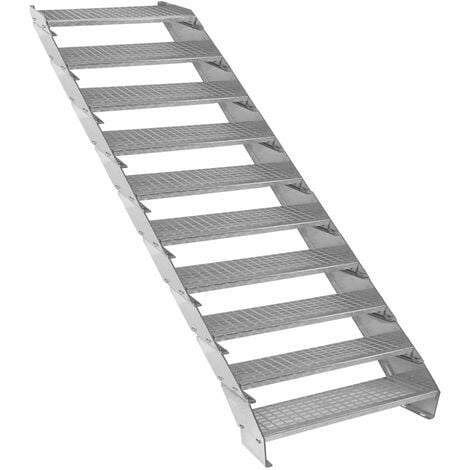 Escalier Caillebotis à 10 marches 900mm x 240 mm - Acier Galvanisé DIN 24537 - Hauteur totale 2000mm - Maille 20x25 mm - Résistant à la Corrosion EN ISO 1461 - Construction Bâtiment Sortie de Secours