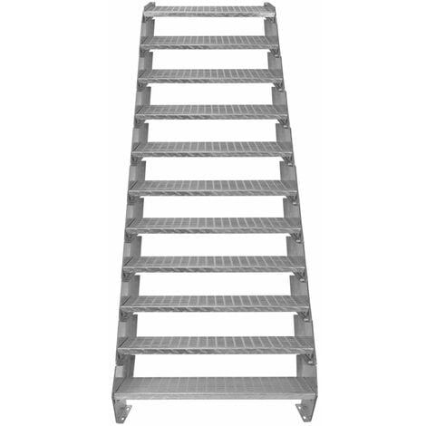 Escalier Caillebotis à 11 marches 900mm x 240 mm - Acier Galvanisé DIN 24537 - Hauteur totale 2200mm - Maille 20x25 mm - Résistant à la Corrosion EN ISO 1461 - Construction Bâtiment Sortie de Secours