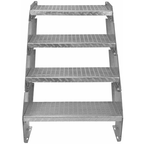 Escalier Caillebotis à 4 marches 600mm x 240 mm - Acier Galvanisé DIN 24537 - Hauteur totale 800mm - Maille 20 x 25 mm - Résistant à la Corrosion EN ISO 1461 - Construction Bâtiment Sortie de Secours