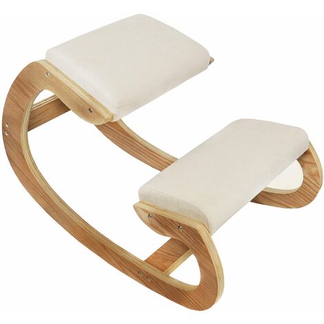 Monster-Shop – Chaise ergonomique à genoux en bois chêne – Coussins en lin épais 8 cm – Capacité 120 kg – Siège à bascule orthopédique (1/5)