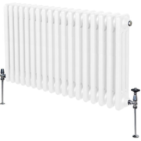 Radiateur Traditionnel à Triple Colonne 600 x 832 mm, Chauffage Moderne Horizontal en Acier au Carbone Blanc Brillant, Cuisine Salon Salle de Bain [Brosse, Attaches Murales & Supports INCLUS] (1/5)